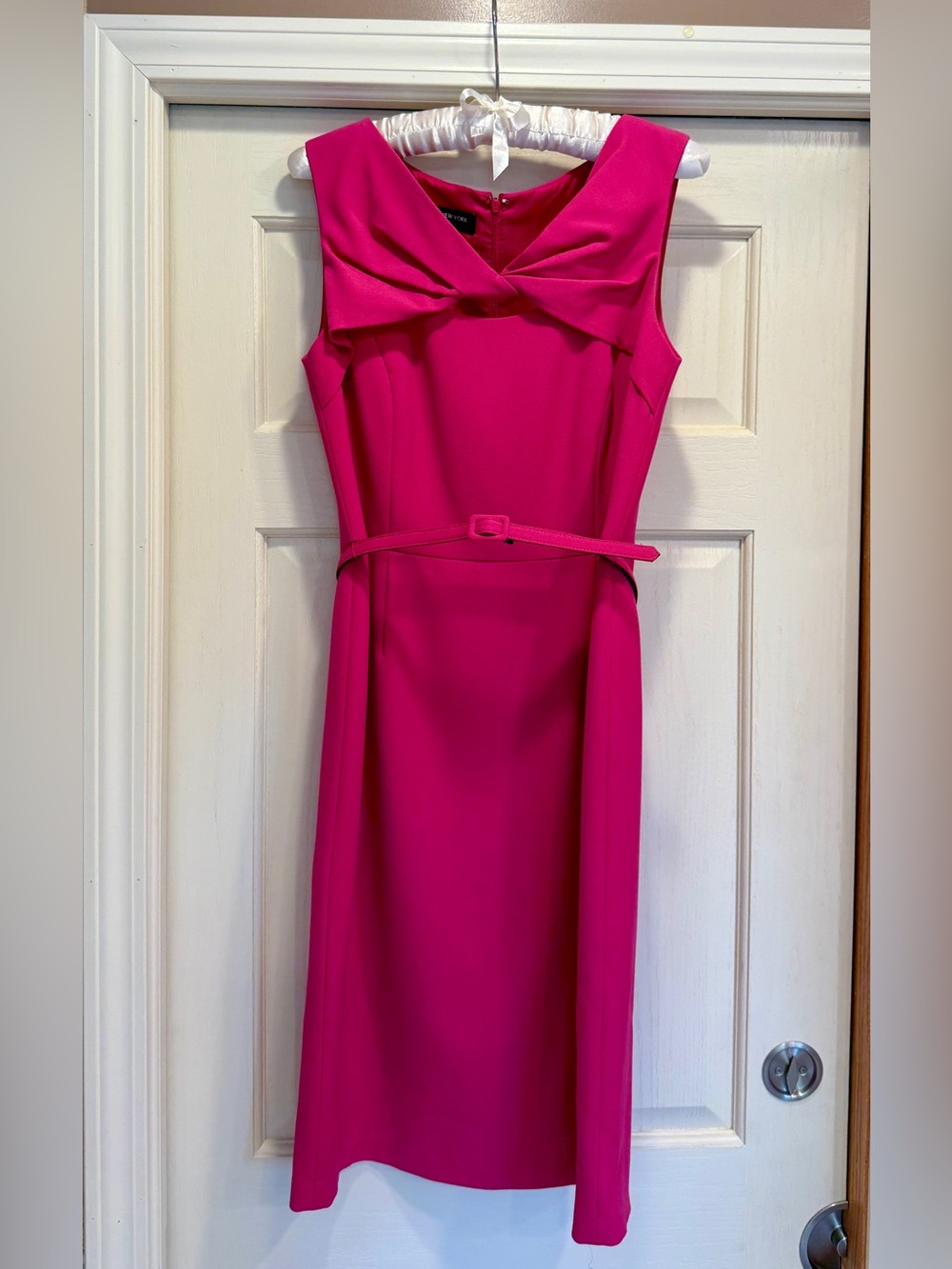Jones New York Bright Fuchsia Midi Sheath Dress with Knot Detail